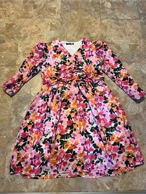 Women’s Floral Pink & Orange Long Sleeve Dress